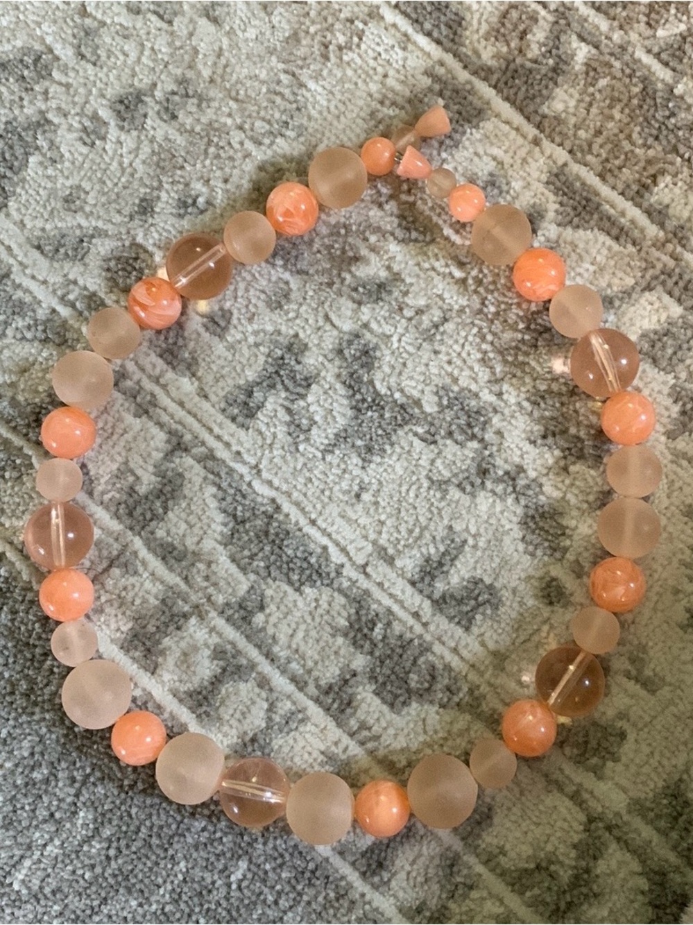 Vintage Peach Beaded Necklace with Screw Clasp